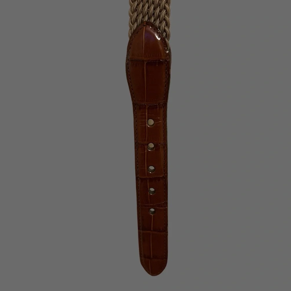 Brighton Tan Braided Elastic Belt with Gold-Tone Buckle